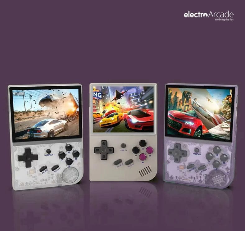 anbernic-rg35xx-grey-white-purple-transparent-comparison - electro arcade